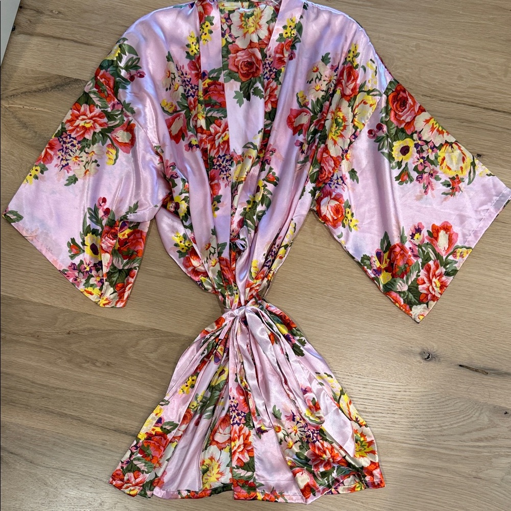 Floral Satin Kimono Robe